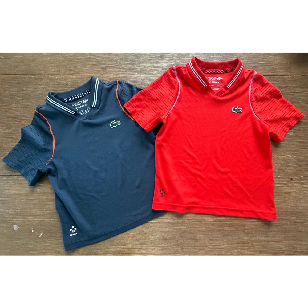 Lacoste Sport x Daniil Medvedev Boys Performance Tennis Shirt Lot Size 6 Red Blu